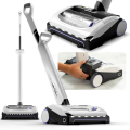 AirRAM Platinum Anti-Hair Wrap cordless vacuum shown in full and close-up views, with LED headlights on.