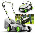 Gtech CLM50 Cordless Lawnmower close-up showing detailed cutting deck and adjustable handle