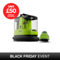 Gtech Koala Spot Cleaner with dual tanks, integrated hose, and brush head for quick clean-ups on floors, carpets, and upholstery.