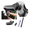 Gtech Multi Platinum cordless handheld vacuum laid out with all attachments