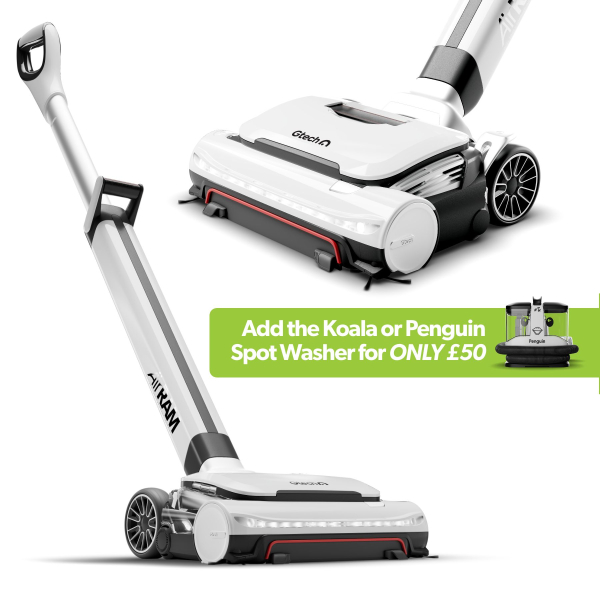 AirRAM 3 Plus Dual Edge-Clean Cordless Vacuum with Voice Assist, shown in full and close-up views.