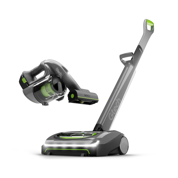 Full view of the System Cordless Vacuum Bundle with headlights turned on.
