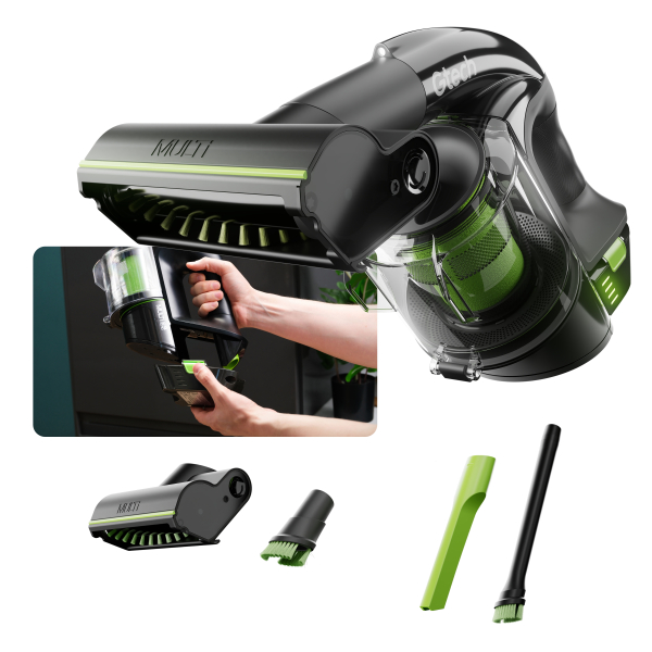 Full view of the Multi K9 Cordless Handheld Pet Vacuum along with its parts.