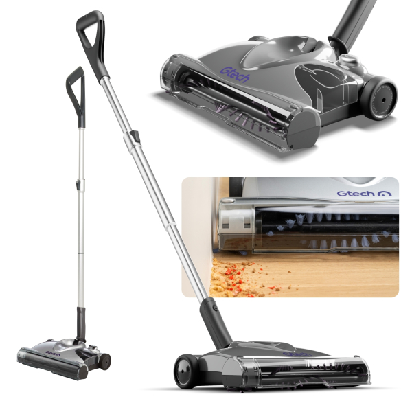 Advanced carpet sweeper SW02 shown from multiple angles, including full and close-up views.