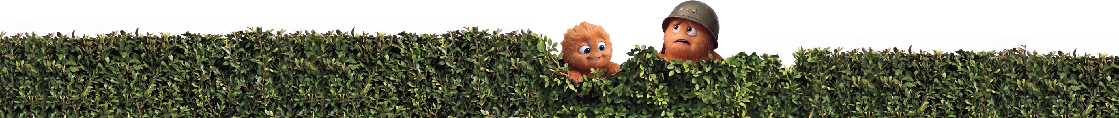 Daryl and the General peeking over a hedge