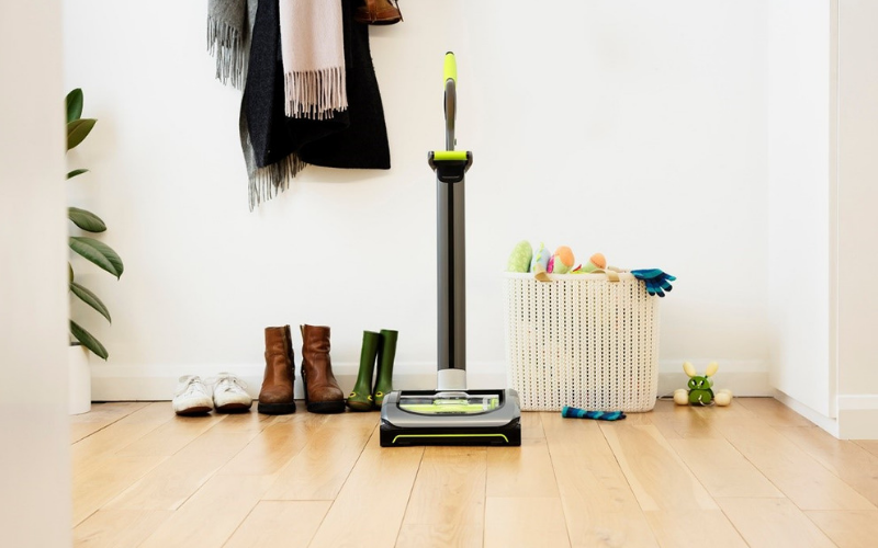 Gtech AirRam cordless vacuum in the hallway