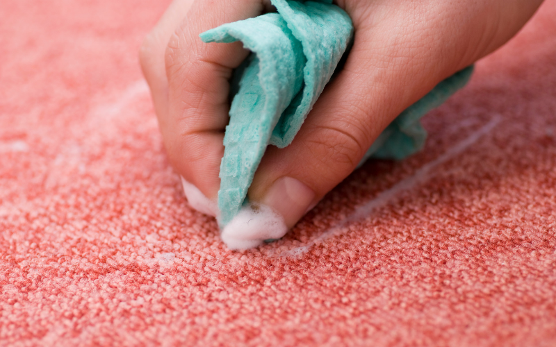 Cleaning red carpet with homemade cleaner