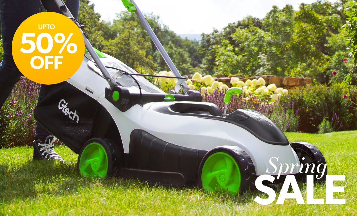 Gtech cordless push lawnmower with grass collection box and adjustable handle